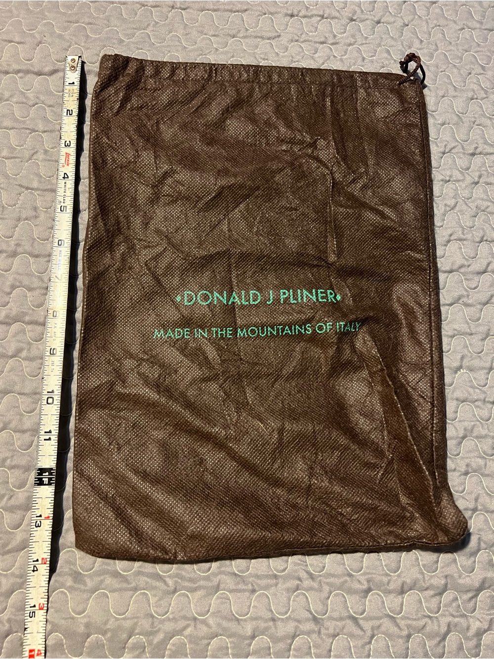 Donald J. Pliner Brown Drawstring Dust Bag with Teal Logo - Picture 2 of 2